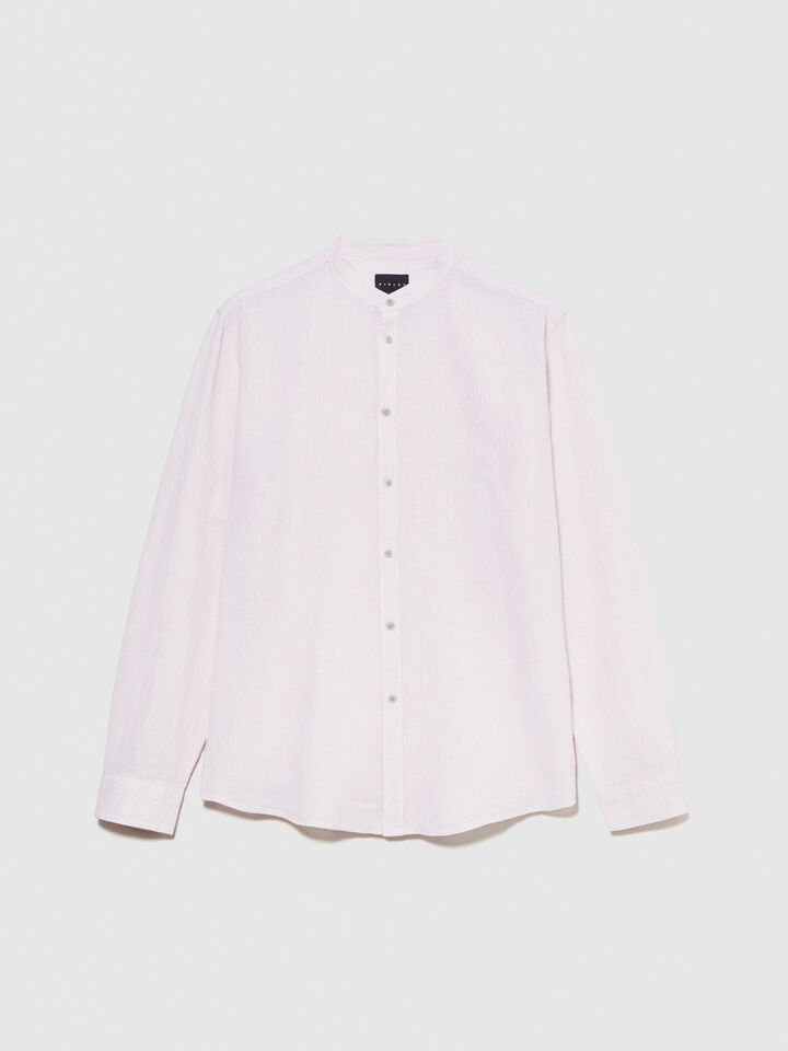 Mandarin collar shirt in linen blend - men's regular fit shirts - Soft Pink | Sisley image number 6